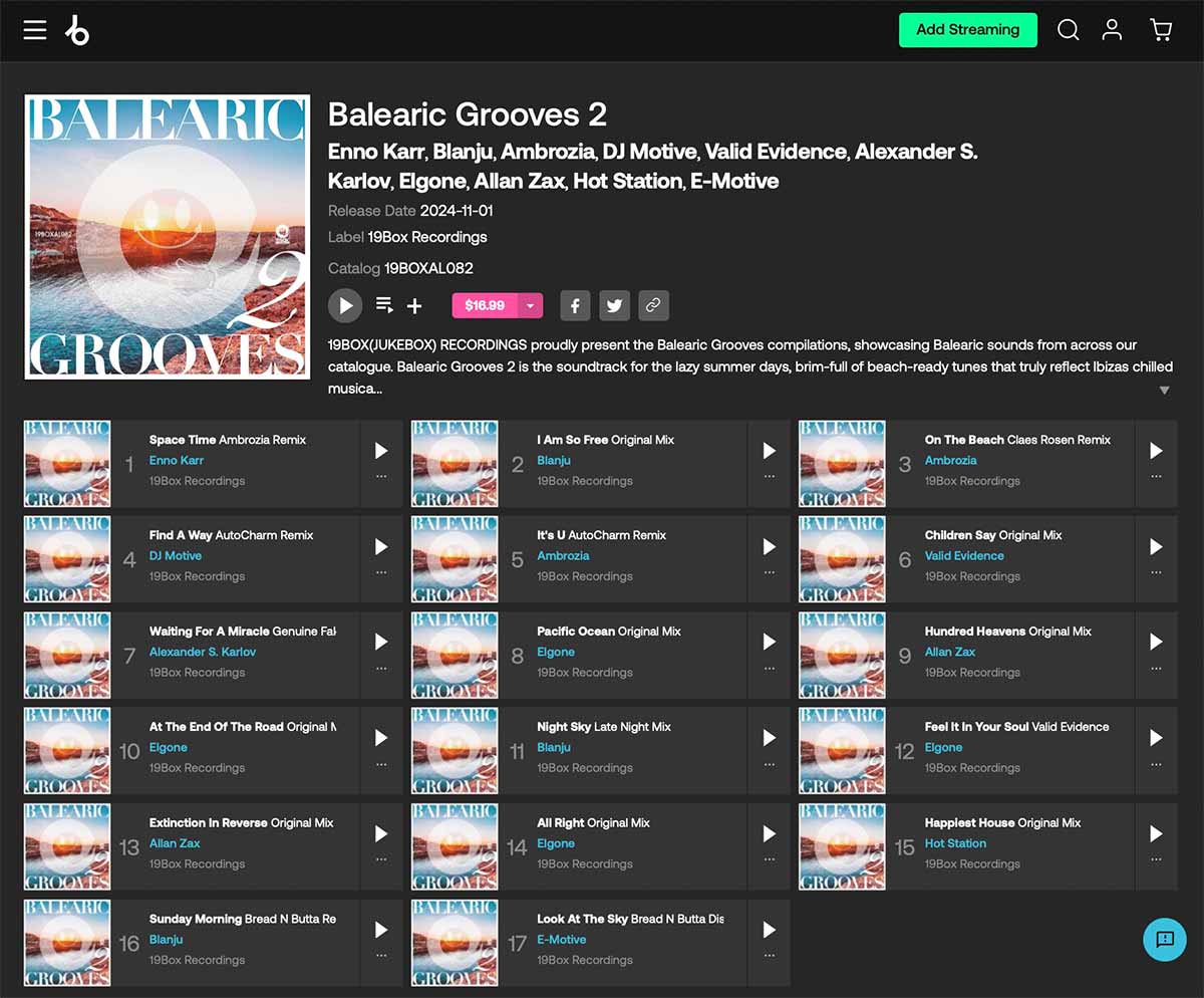 11月1日に発売されたコンピレーションアルバムBALEARIC GROOVESのbeatportでの写真